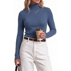 Zeagoo Womens Turtleneck Sweater Long Sleeve Tops Basic Fall Clothes(Dusty Blue)