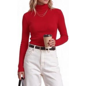 Zeagoo Womens Turtleneck Sweater Long Sleeve Tops Basic Fall Clothes(Red)