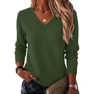 Zeagoo Womens V Neck Sweaters Long Sleeve Tops Lightweight Fall Clothes(Army Green)