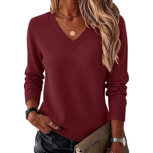 Zeagoo Womens V Neck Sweaters Long Sleeve Tops Lightweight Fall Clothes(A-wine Red)