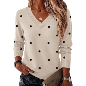Zeagoo Womens V Neck Sweaters Long Sleeve Tops Lightweight Fall Clothes(Jh442- Polka Dot)