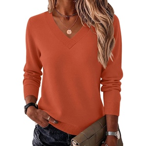 Zeagoo Womens V Neck Sweaters Long Sleeve Tops Lightweight Fall Clothes(Orange)