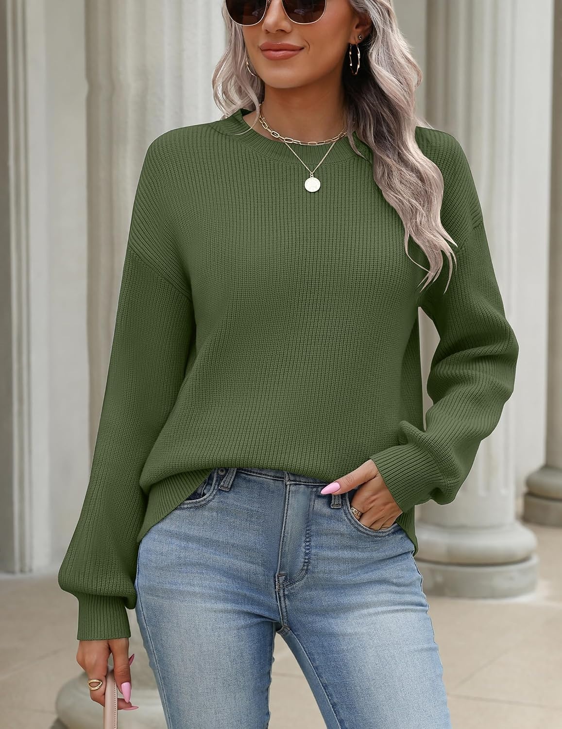 image:imageZeagoo Sweaters for Women 2026 Loose Fit Chunky Knit Casual Fall OutfitsArmy Green