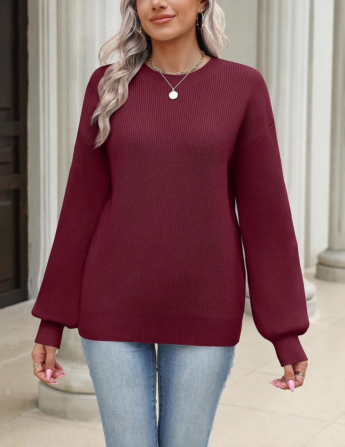 image:imageZeagoo Sweaters for Women 2026 Loose Fit Chunky Knit Casual Fall OutfitsWine Red