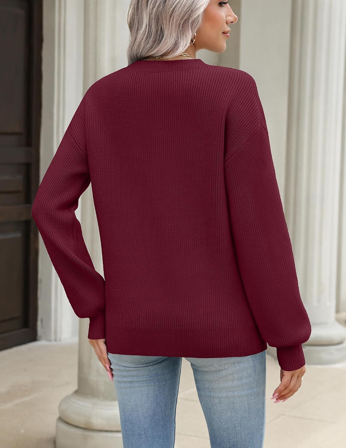 image:imageZeagoo Sweaters for Women 2026 Loose Fit Chunky Knit Casual Fall OutfitsWine Red