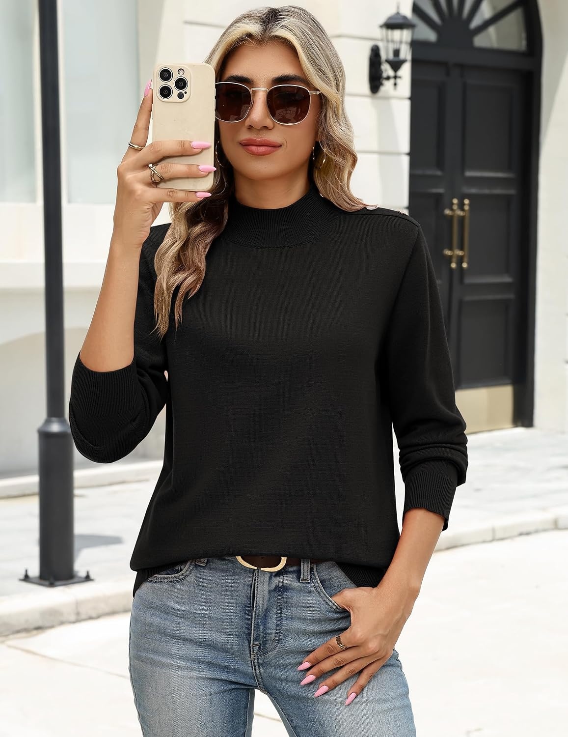 image:imageZeagoo Sweaters for Women Turtleneck Tops Long Sleeve Mock Neck PulloverBlack