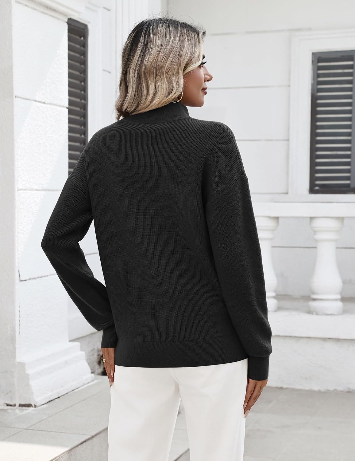 image:imageZeagoo Womens Fall Long Sleeve Quarter Zip Sweaters Knit Pullover TopsBlack