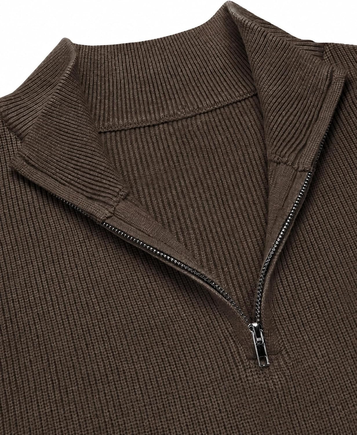 image:imageZeagoo Womens Fall Long Sleeve Quarter Zip Sweaters Knit Pullover TopsBrown