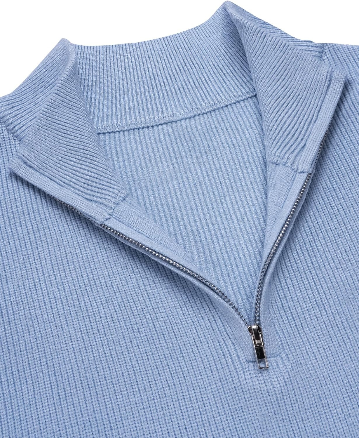 image:imageZeagoo Womens Fall Long Sleeve Quarter Zip Sweaters Knit Pullover TopsLight Blue