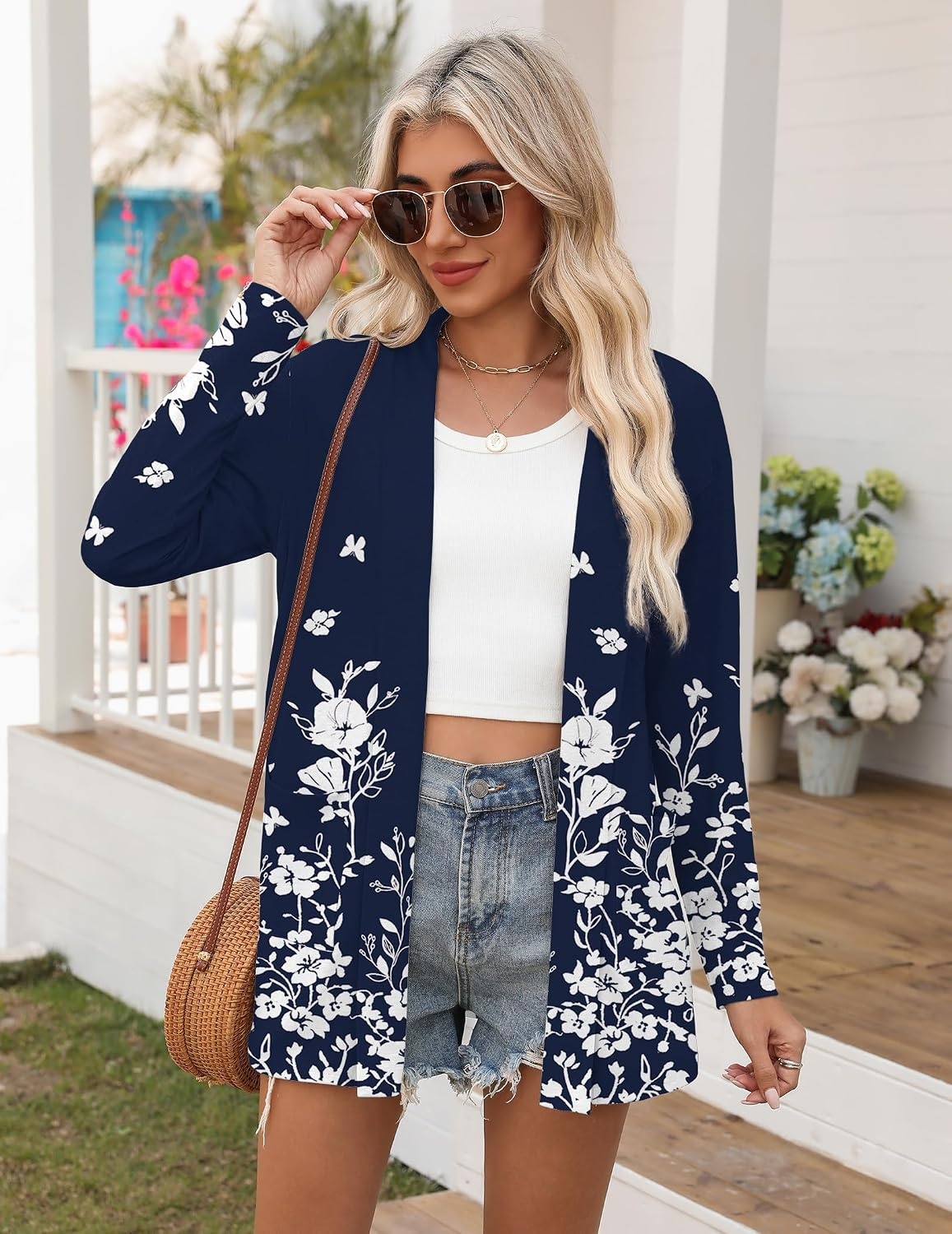 image:imageZeagoo Womens Lightweight Cardigan Open Front Long Sleeve Casual CardigansAfloral Navy 103
