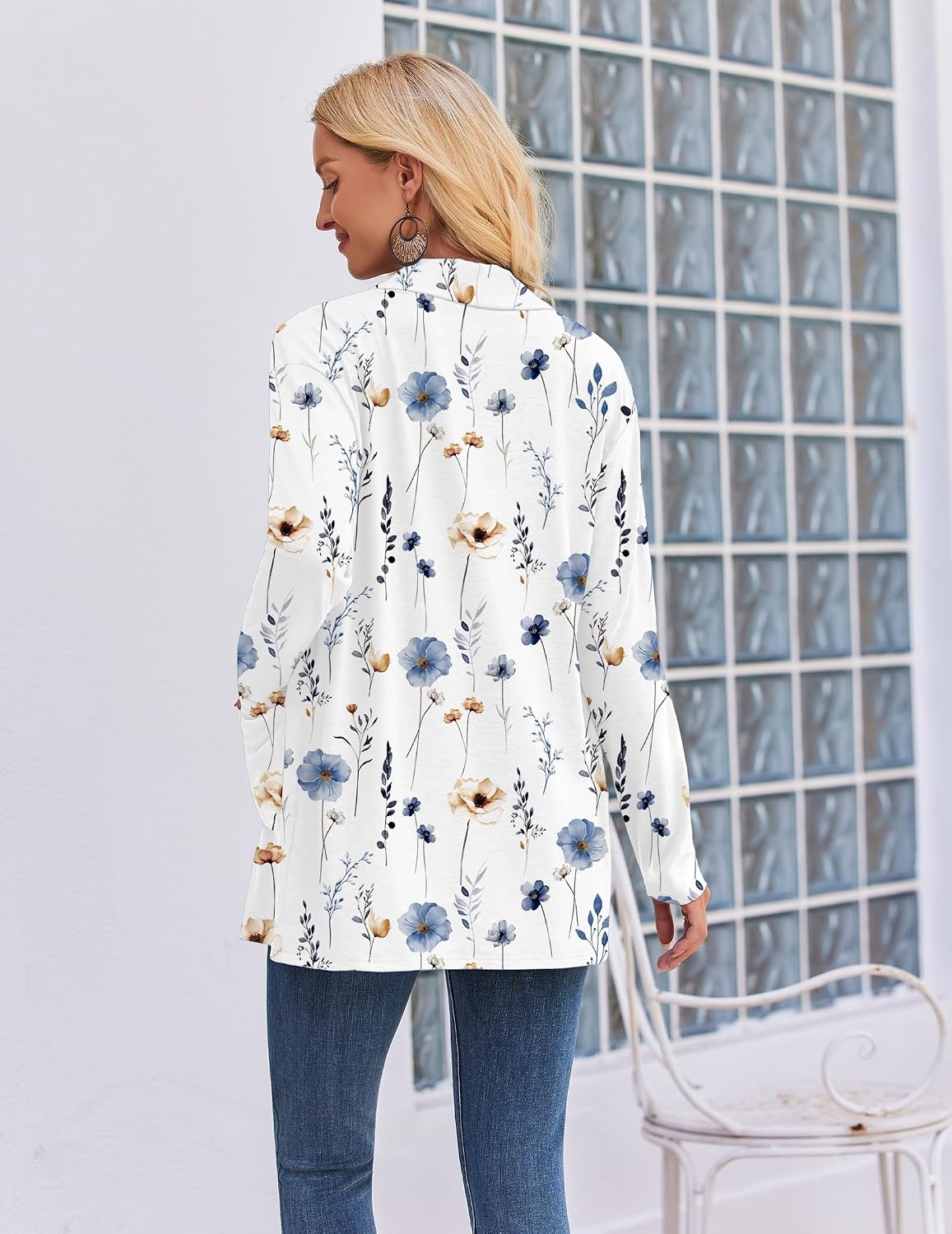image:imageZeagoo Womens Lightweight Cardigan Open Front Long Sleeve Casual CardigansAflower Blue