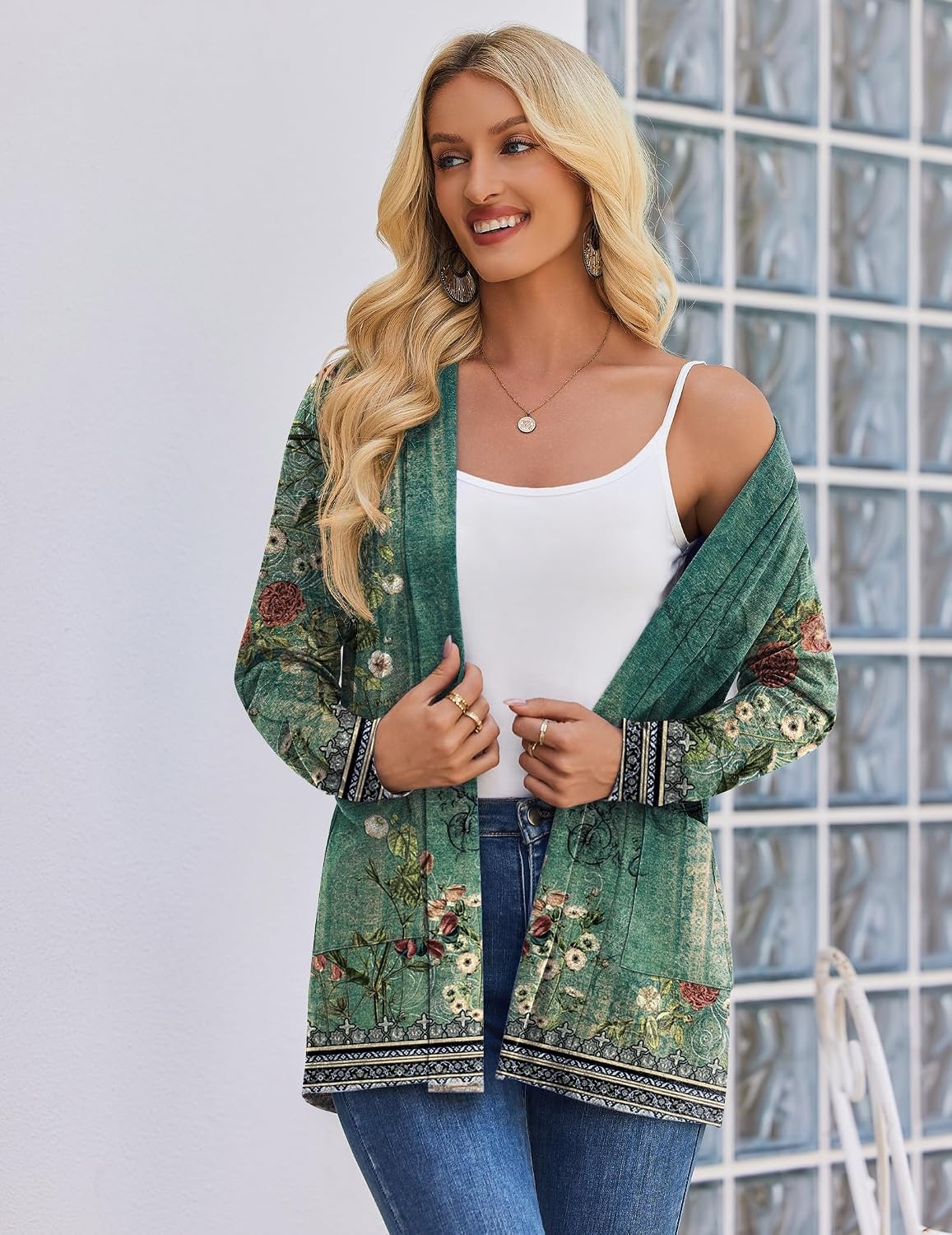 image:imageZeagoo Womens Lightweight Cardigan Open Front Long Sleeve Casual CardigansAflower Green