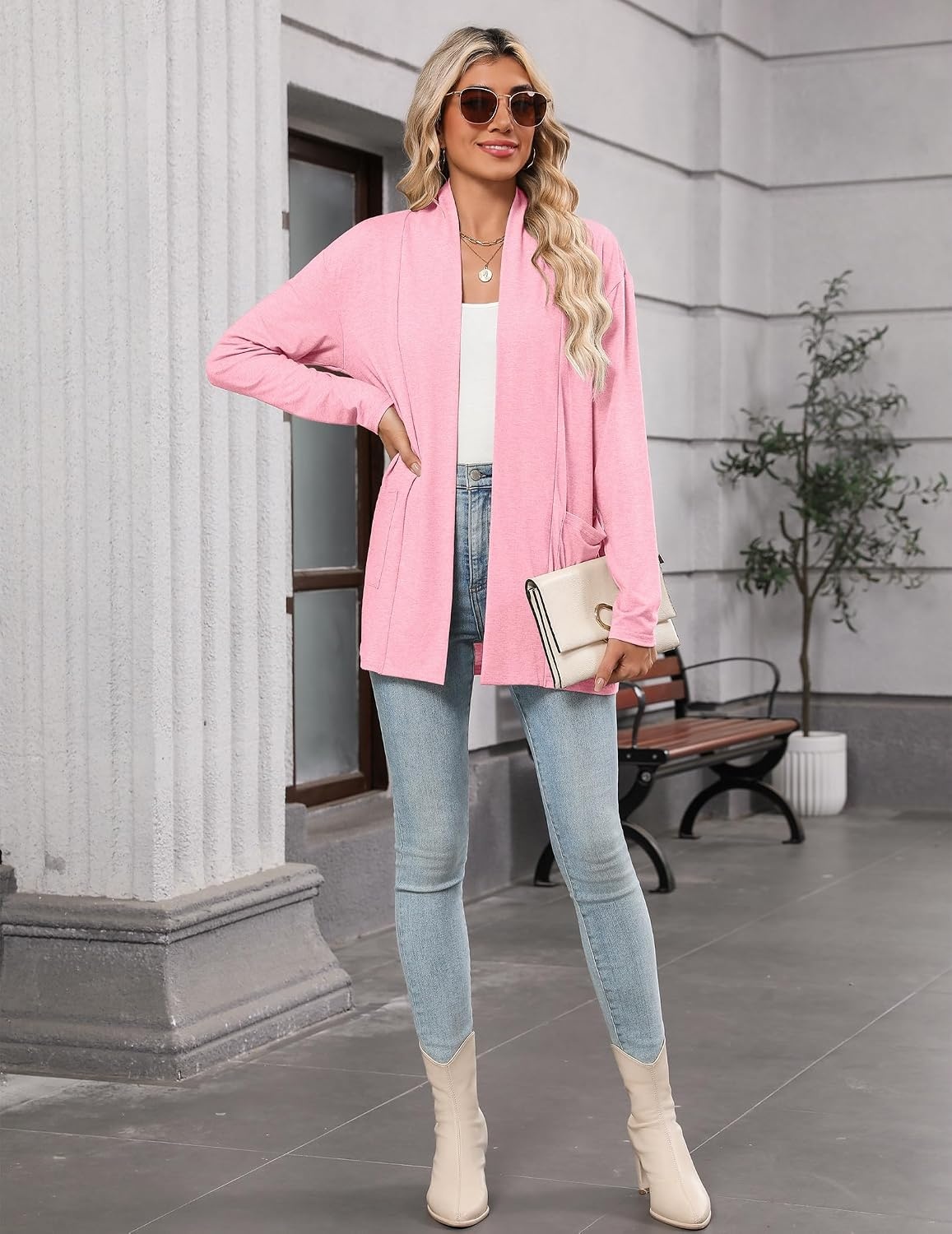 image:imageZeagoo Womens Lightweight Cardigan Open Front Long Sleeve Casual CardigansLight Pink