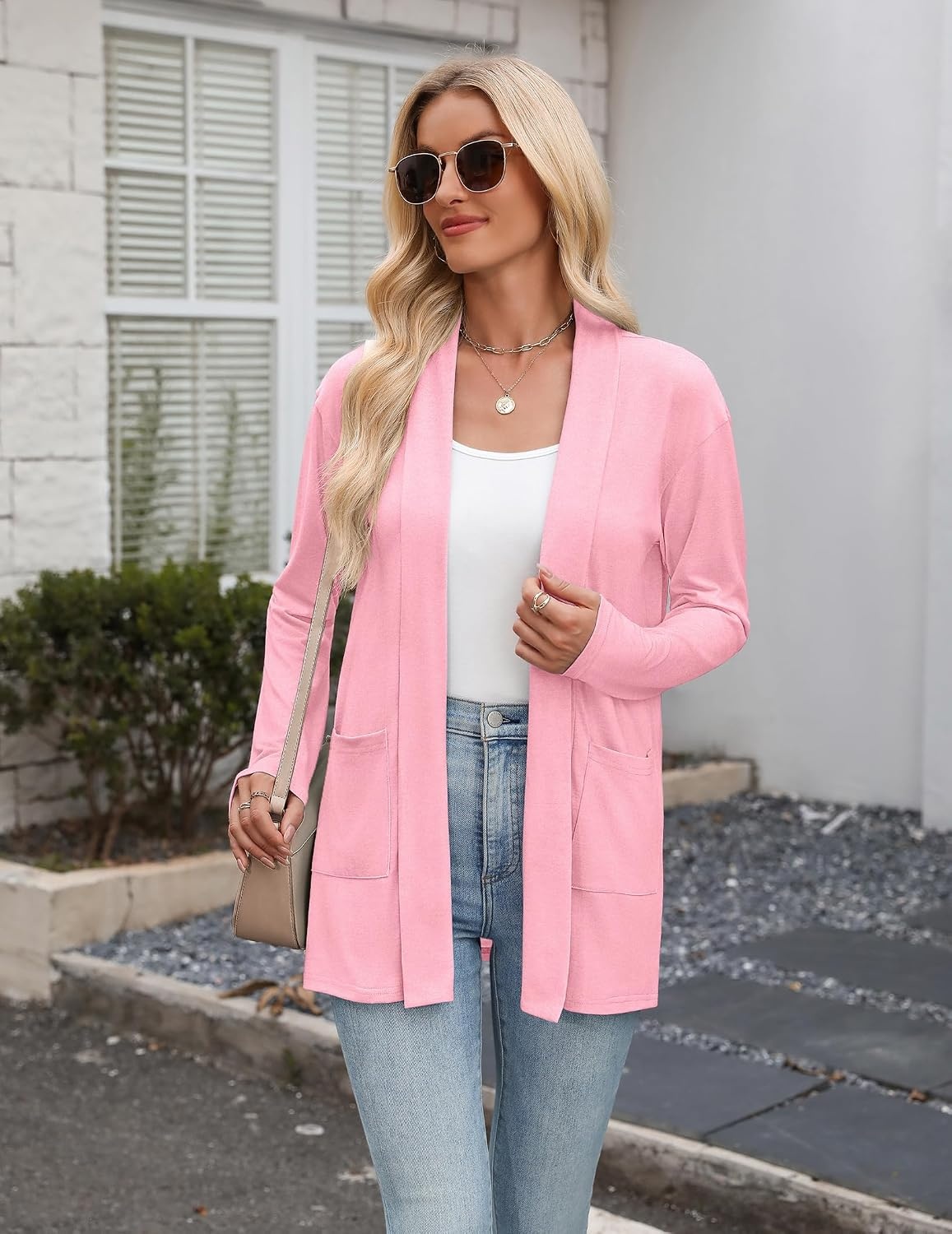 image:imageZeagoo Womens Lightweight Cardigan Open Front Long Sleeve Casual CardigansLight Pink