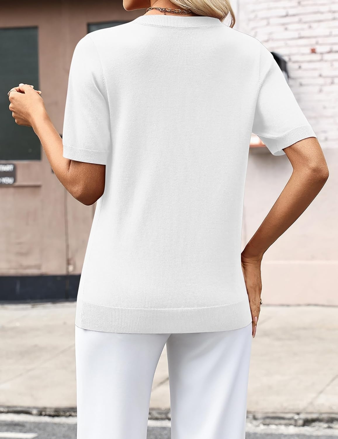image:imageZeagoo Womens Short Sleeve Sweaters Summer V Neck Business Casual Knit TopsWhite