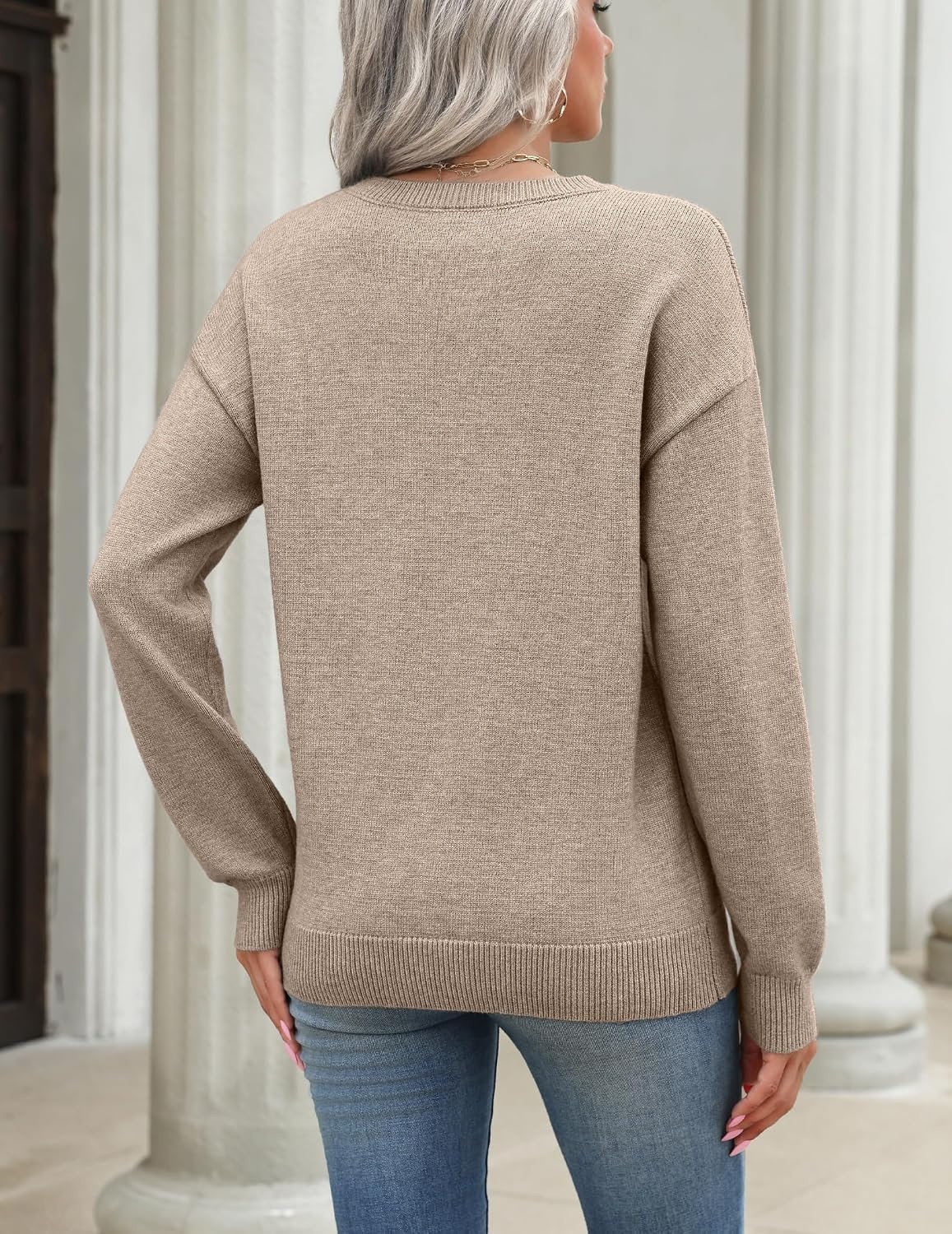 image:imageZeagoo Womens Sweaters 3D Floral Appliques Crewneck Long Sleeve Pullovers02 Khaki