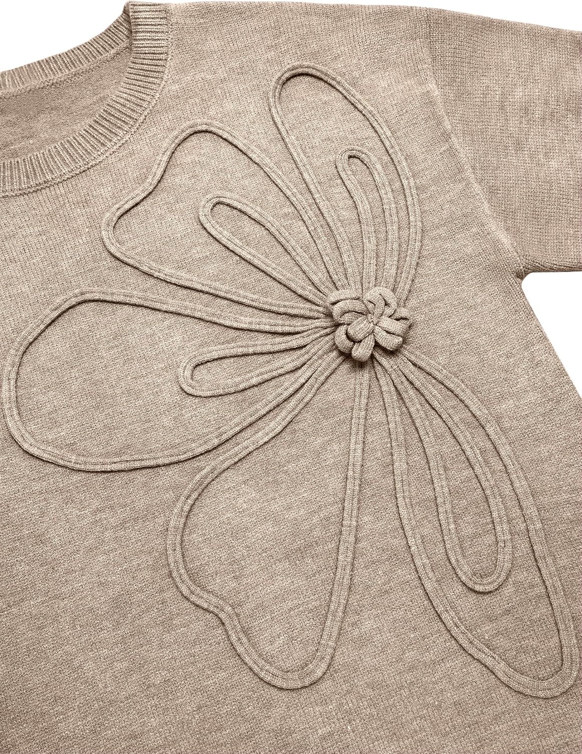 image:imageZeagoo Womens Sweaters 3D Floral Appliques Crewneck Long Sleeve Pullovers02 Khaki