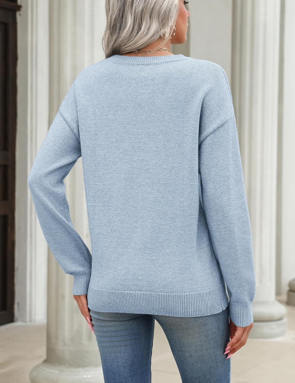 image:imageZeagoo Womens Sweaters 3D Floral Appliques Crewneck Long Sleeve Pullovers03 Blue