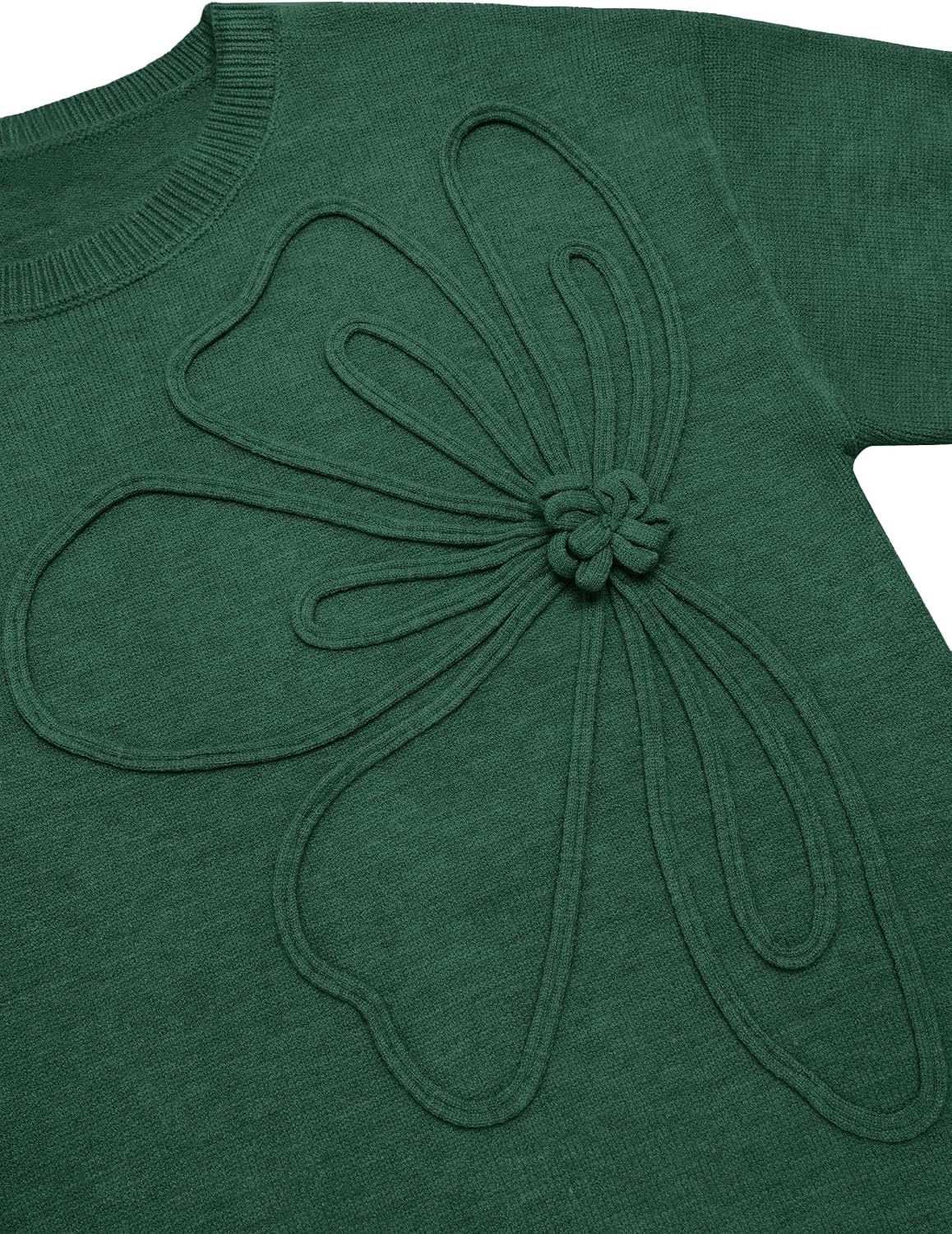 image:imageZeagoo Womens Sweaters 3D Floral Appliques Crewneck Long Sleeve PulloversDeep Green