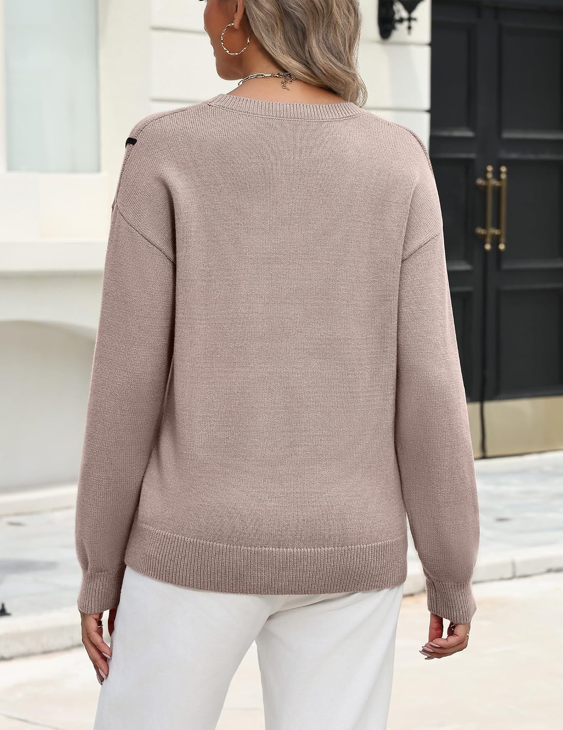 image:imageZeagoo Womens Sweaters 3D Floral Appliques Crewneck Long Sleeve PulloversDeep Khaki
