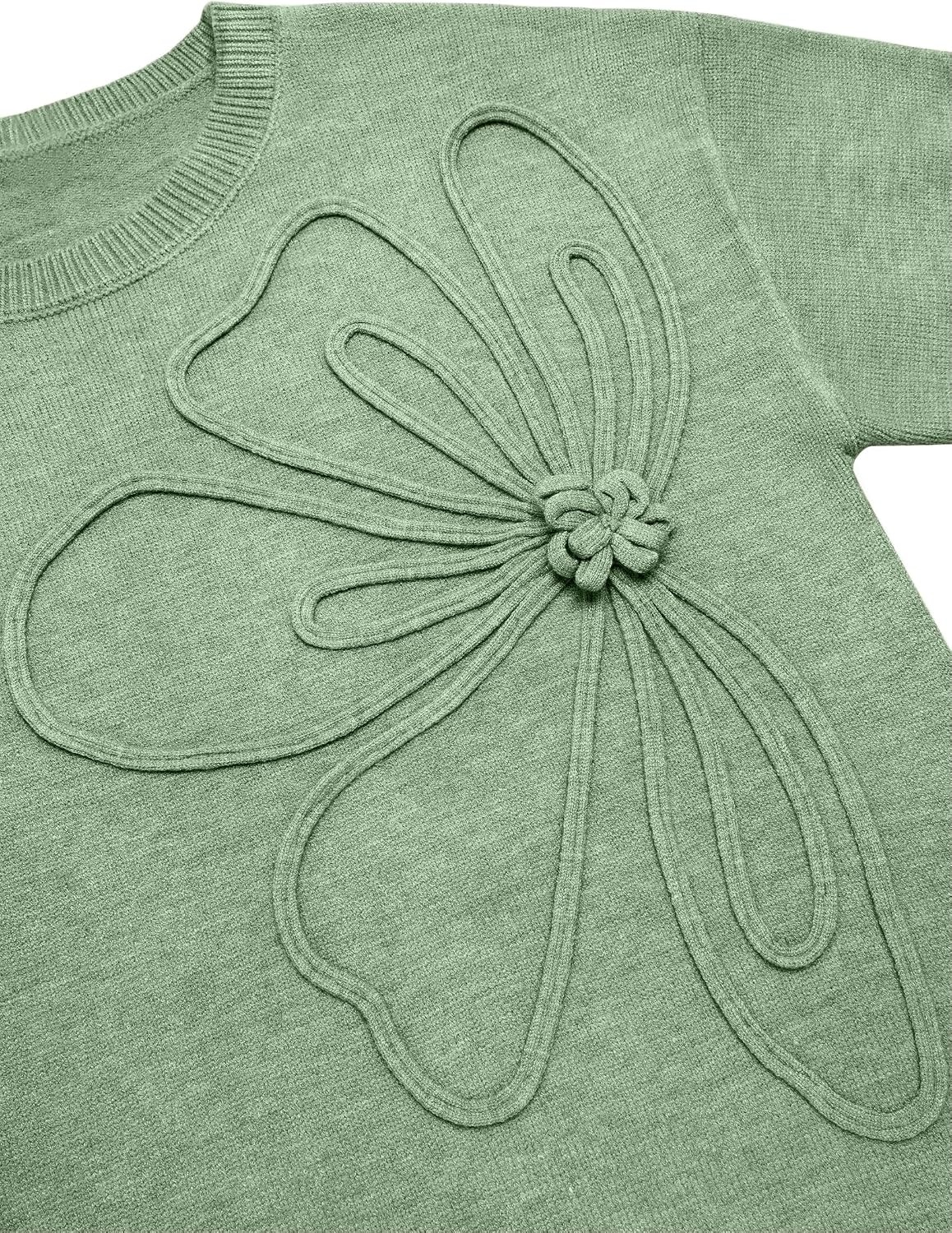 image:imageZeagoo Womens Sweaters 3D Floral Appliques Crewneck Long Sleeve PulloversGreen