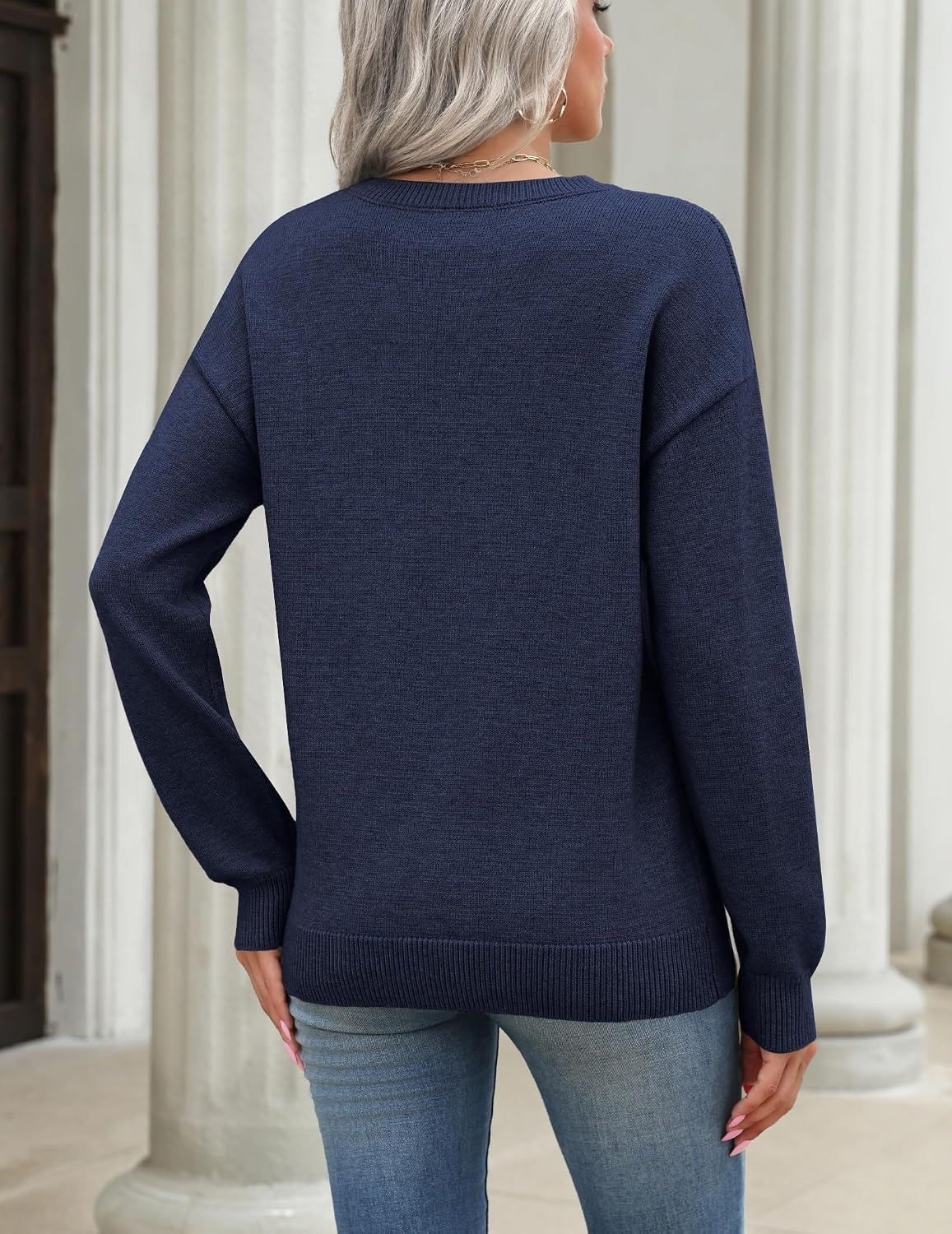 image:imageZeagoo Womens Sweaters 3D Floral Appliques Crewneck Long Sleeve PulloversNavy Blue