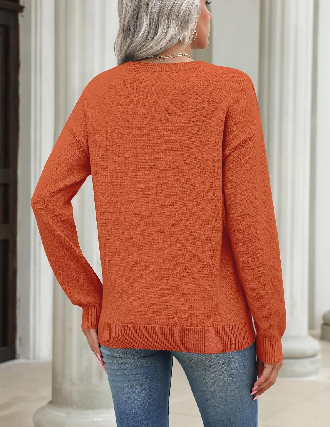 image:imageZeagoo Womens Sweaters 3D Floral Appliques Crewneck Long Sleeve PulloversOrange