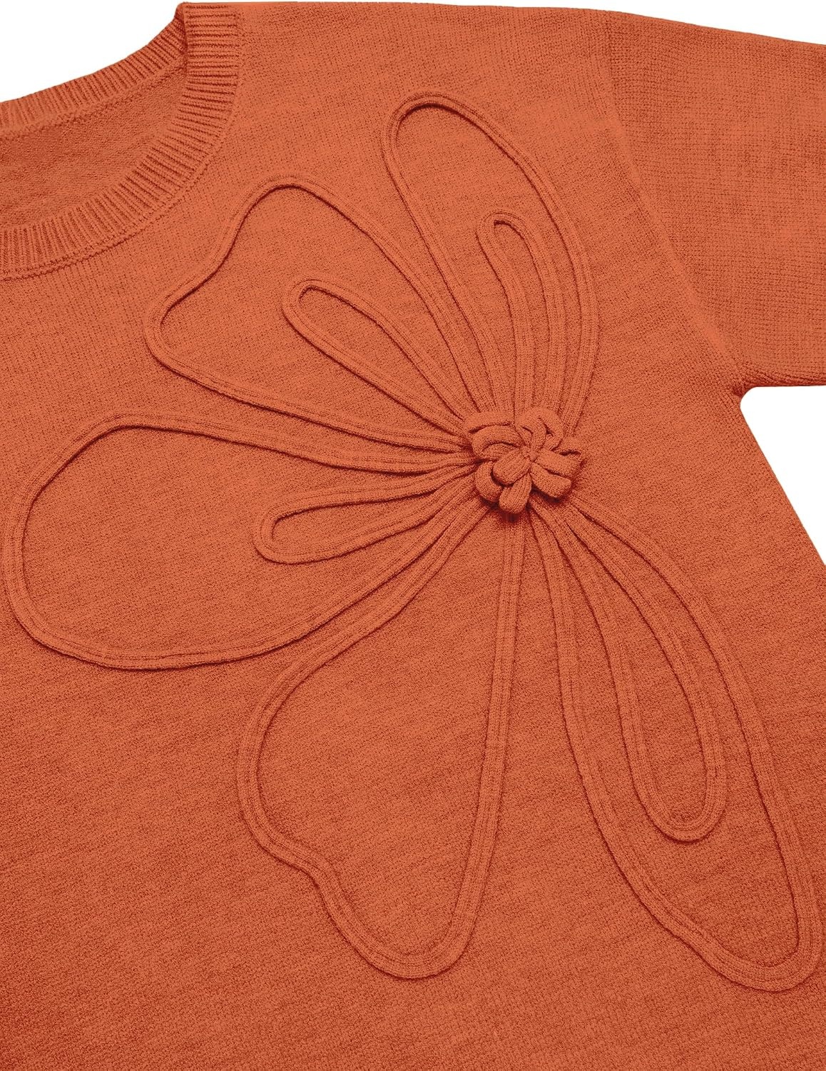 image:imageZeagoo Womens Sweaters 3D Floral Appliques Crewneck Long Sleeve PulloversOrange