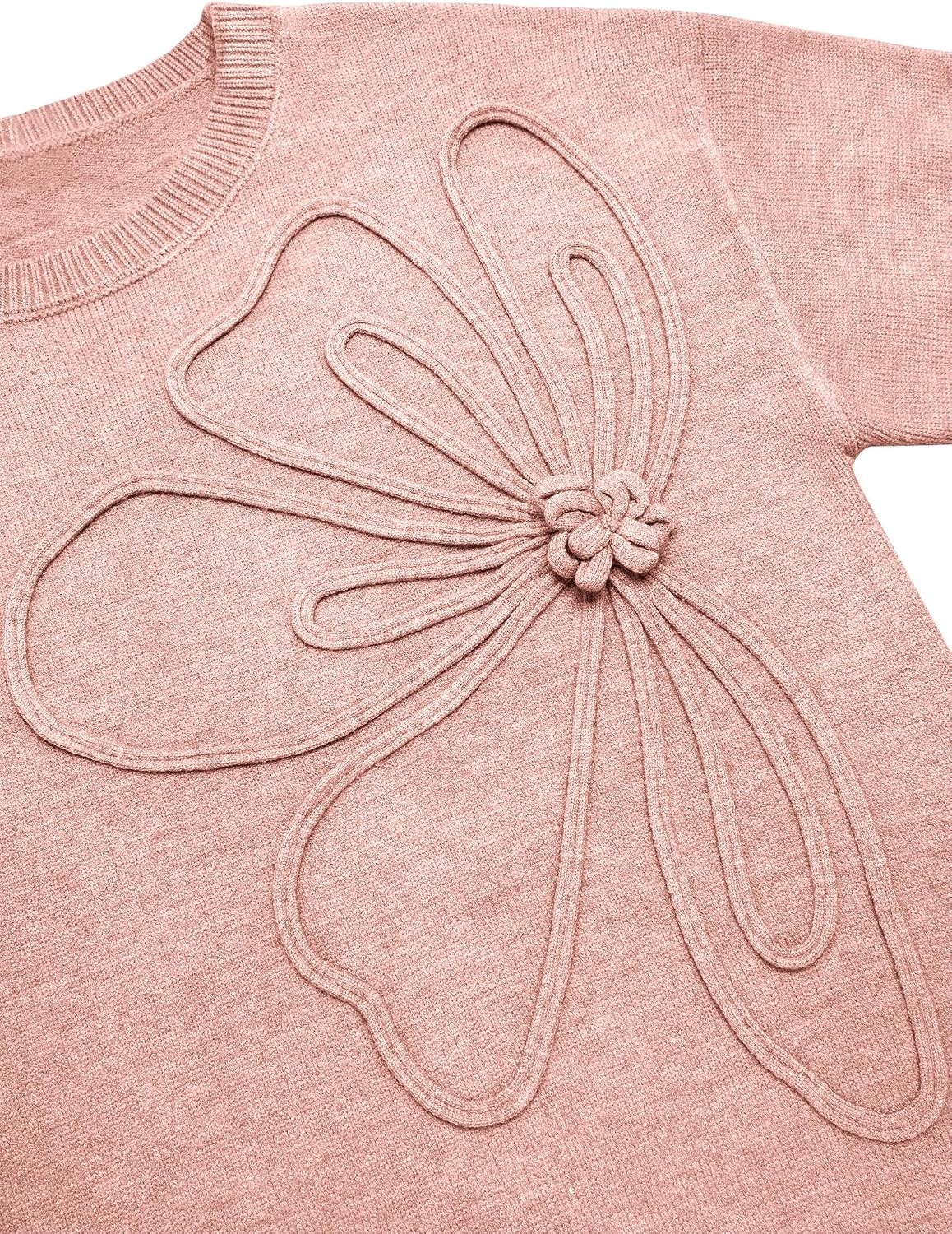 image:imageZeagoo Womens Sweaters 3D Floral Appliques Crewneck Long Sleeve PulloversPink