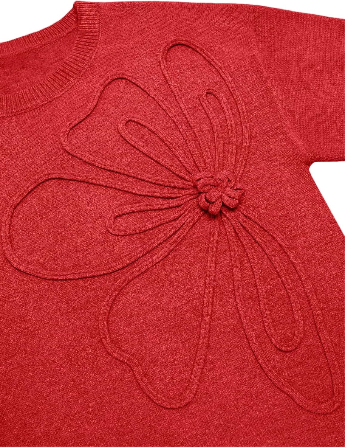 image:imageZeagoo Womens Sweaters 3D Floral Appliques Crewneck Long Sleeve PulloversRed