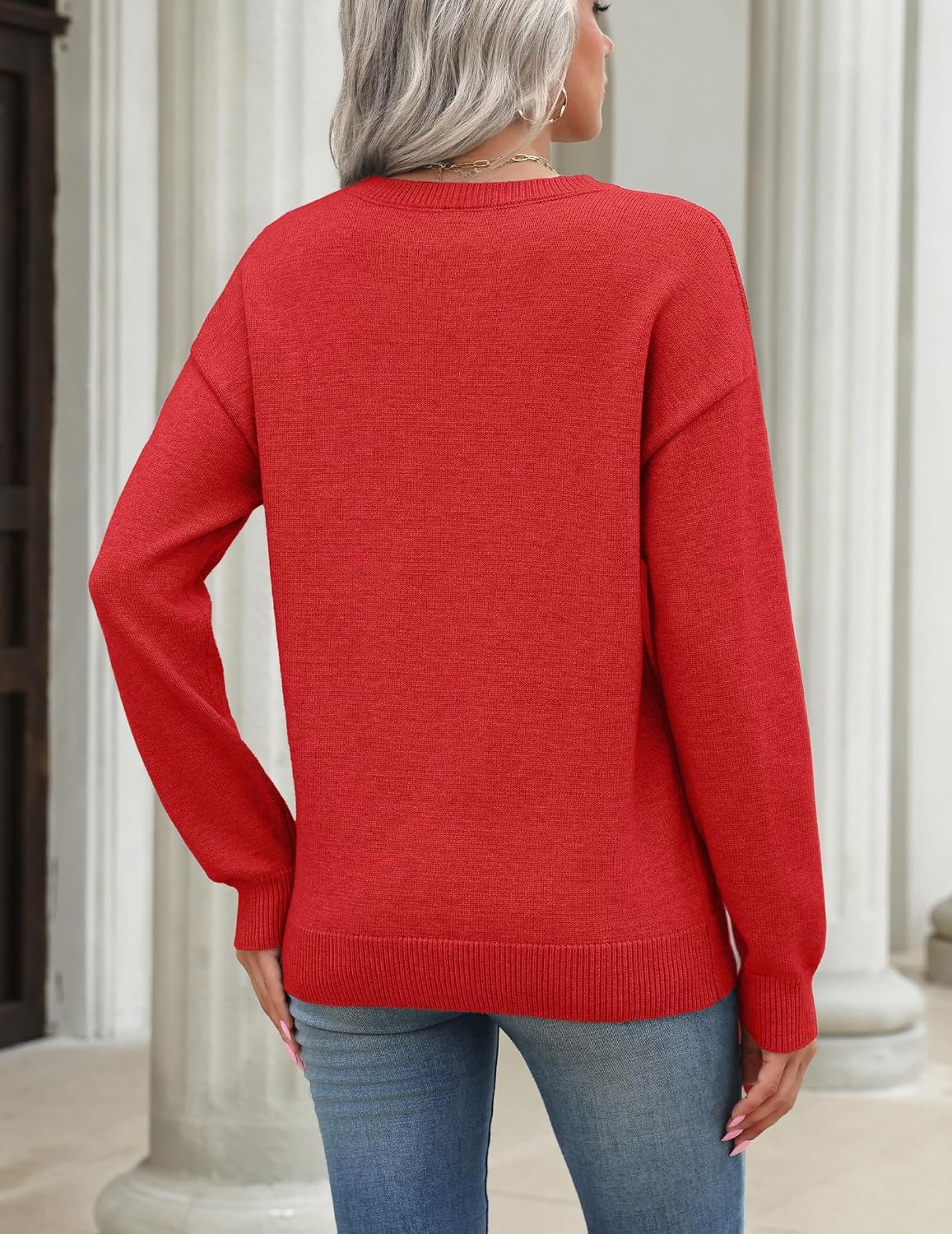 image:imageZeagoo Womens Sweaters 3D Floral Appliques Crewneck Long Sleeve PulloversRed