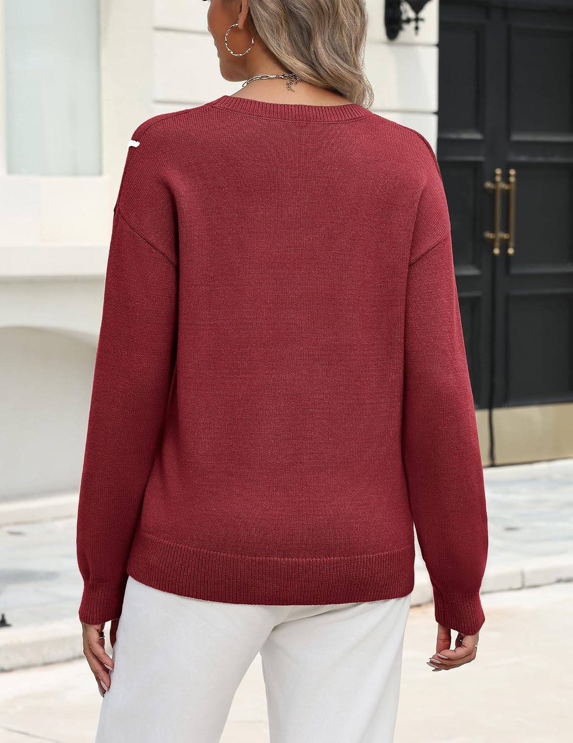 image:imageZeagoo Womens Sweaters 3D Floral Appliques Crewneck Long Sleeve PulloversWine Red