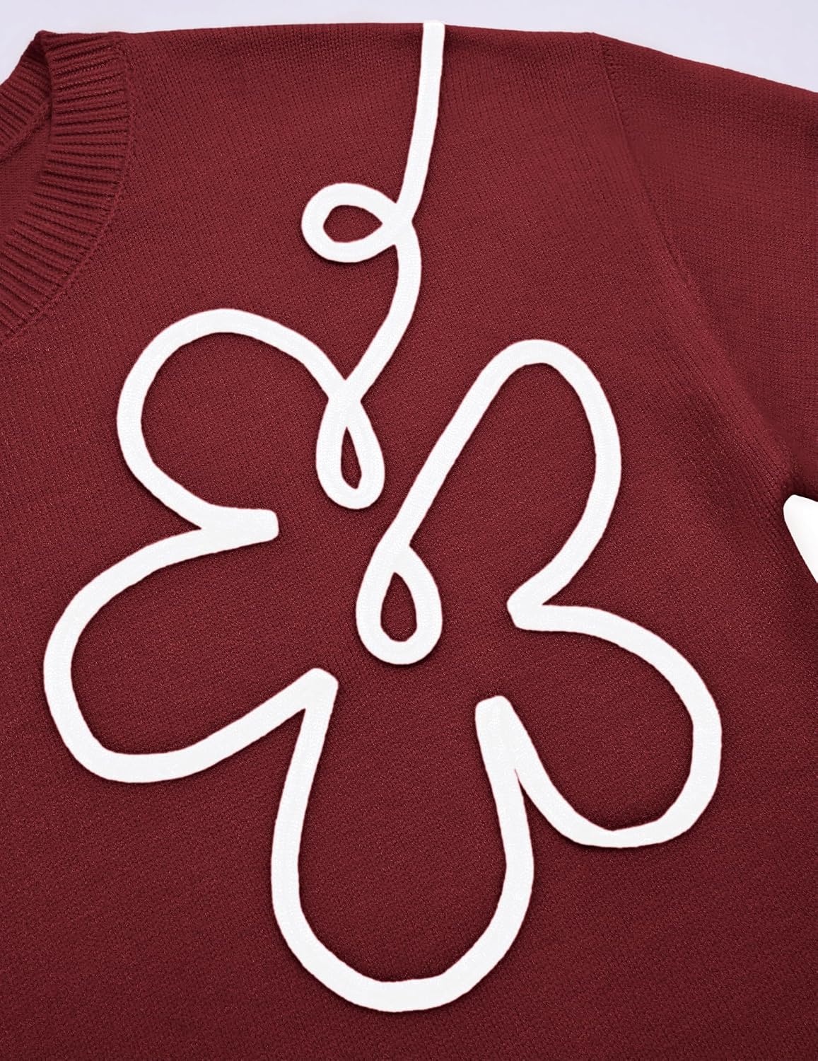 image:imageZeagoo Womens Sweaters 3D Floral Appliques Crewneck Long Sleeve PulloversWine Red