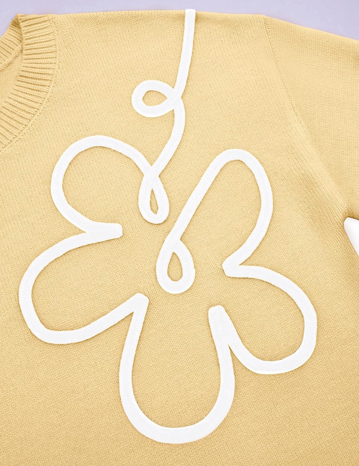 image:imageZeagoo Womens Sweaters 3D Floral Appliques Crewneck Long Sleeve PulloversYellow
