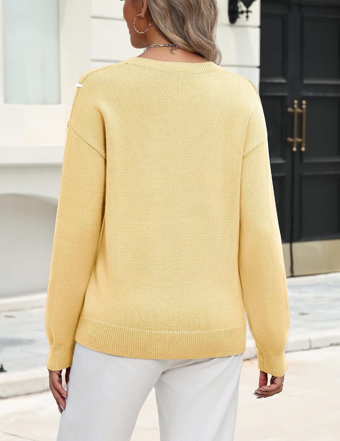 image:imageZeagoo Womens Sweaters 3D Floral Appliques Crewneck Long Sleeve PulloversYellow