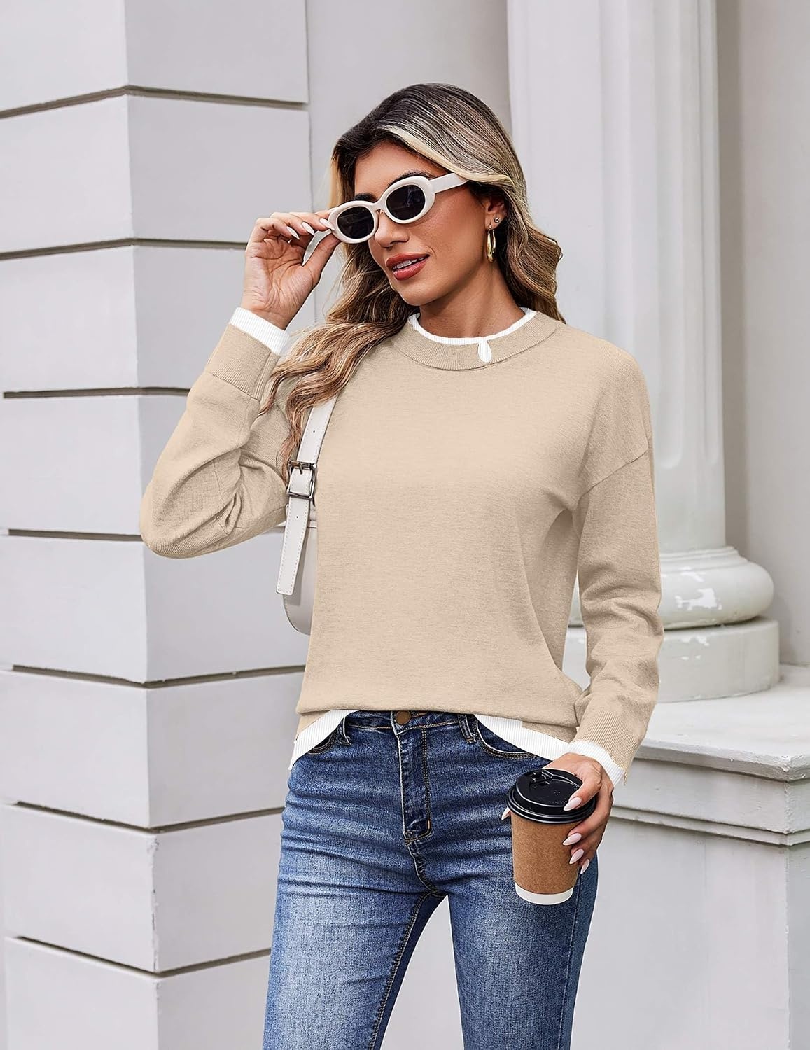 image:imageZeagoo Womens Sweaters Crewneck Long Sleeve Pullover TopsApricot