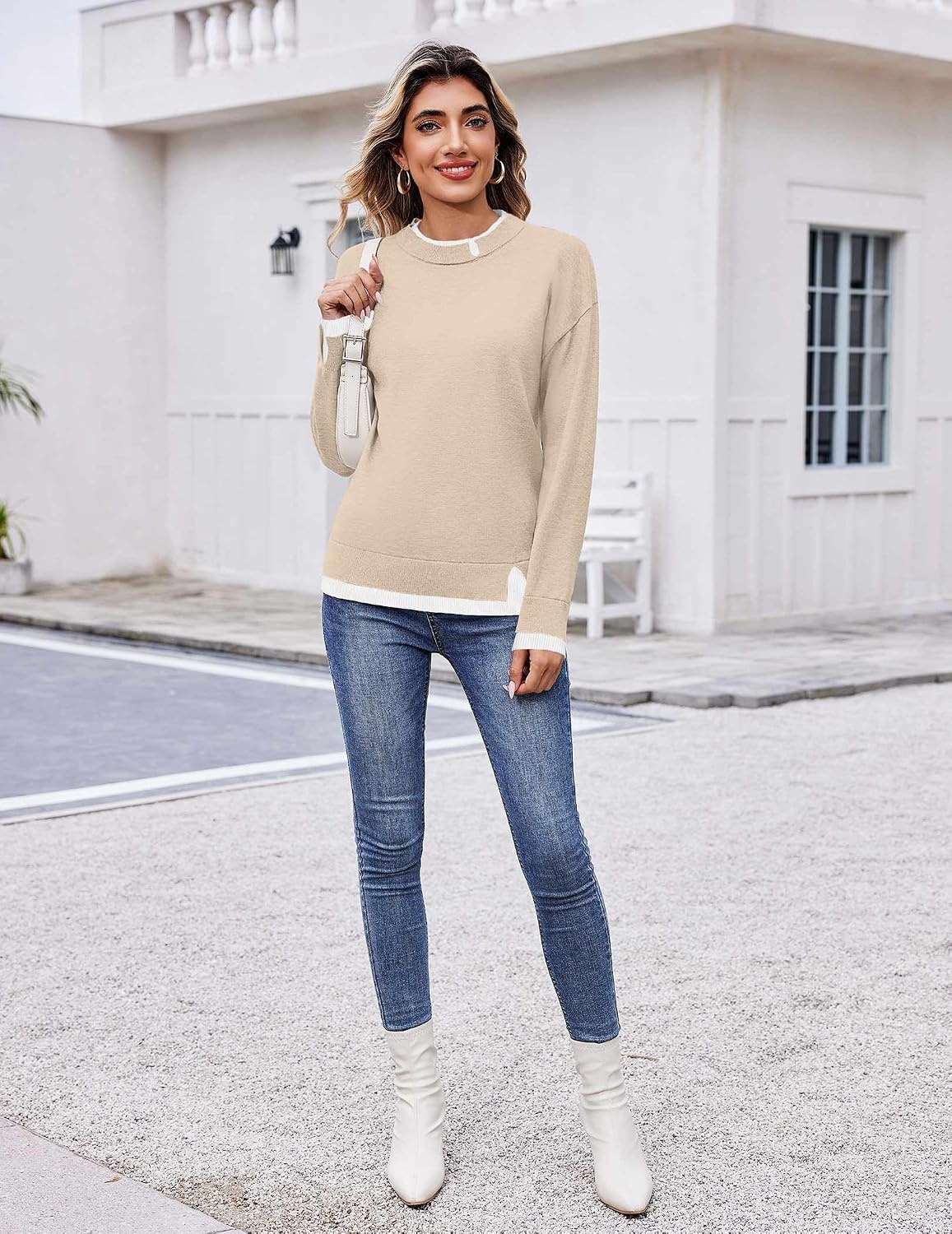 image:imageZeagoo Womens Sweaters Crewneck Long Sleeve Pullover TopsApricot