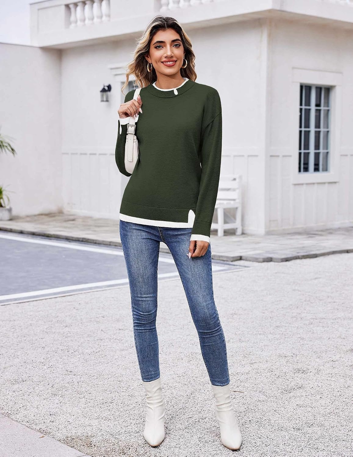image:imageZeagoo Womens Sweaters Crewneck Long Sleeve Pullover TopsArmy Green