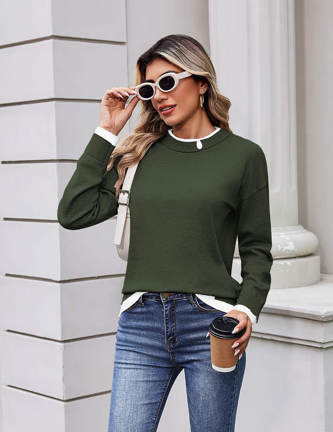 image:imageZeagoo Womens Sweaters Crewneck Long Sleeve Pullover TopsArmy Green