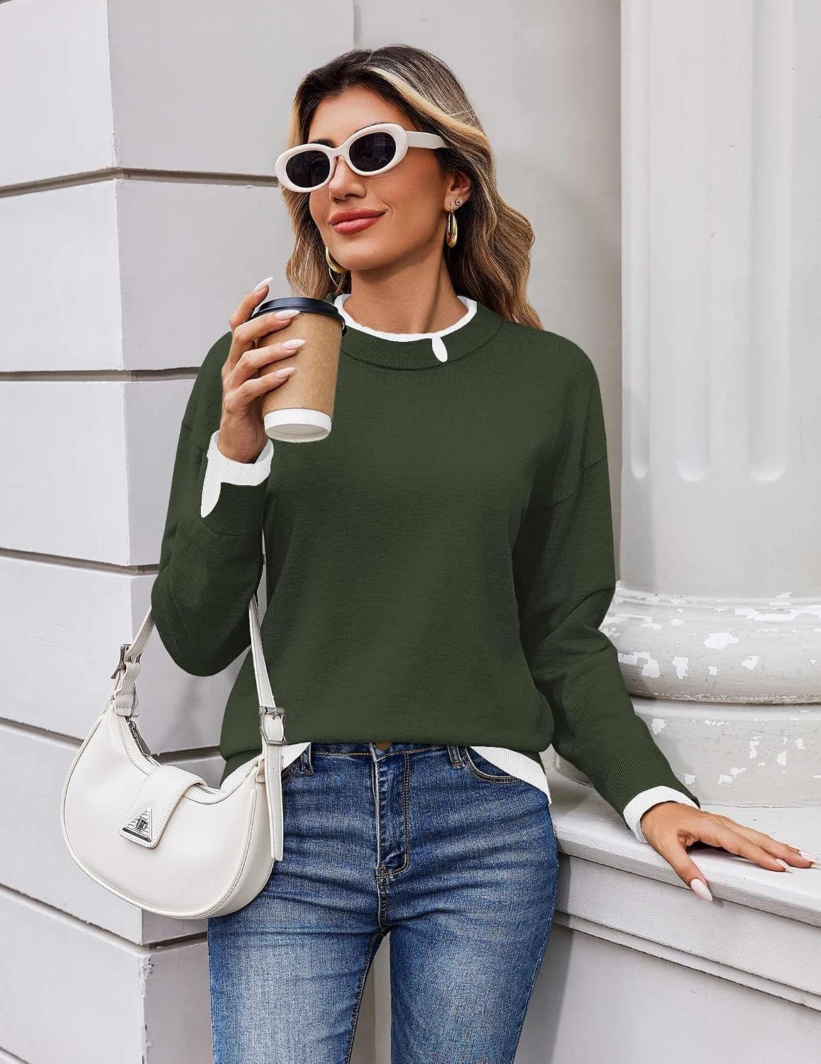 image:imageZeagoo Womens Sweaters Crewneck Long Sleeve Pullover TopsArmy Green