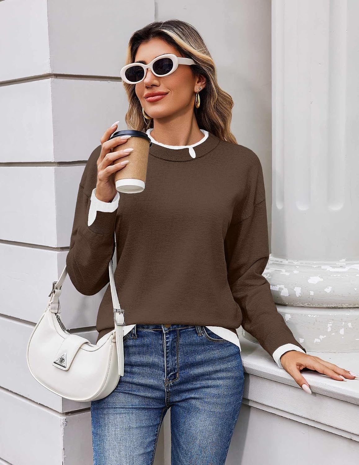 image:imageZeagoo Womens Sweaters Crewneck Long Sleeve Pullover TopsBrown