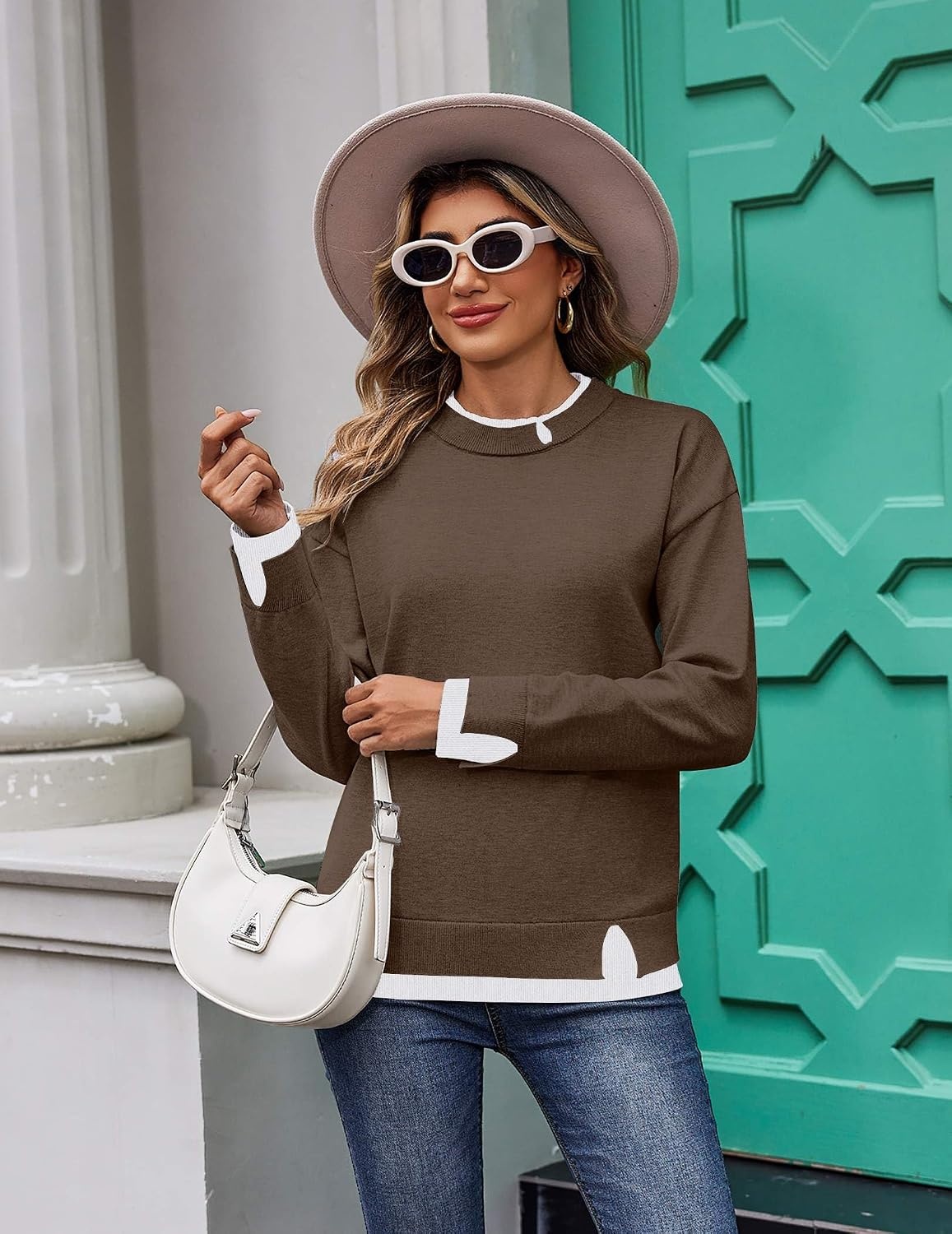 image:imageZeagoo Womens Sweaters Crewneck Long Sleeve Pullover TopsBrown