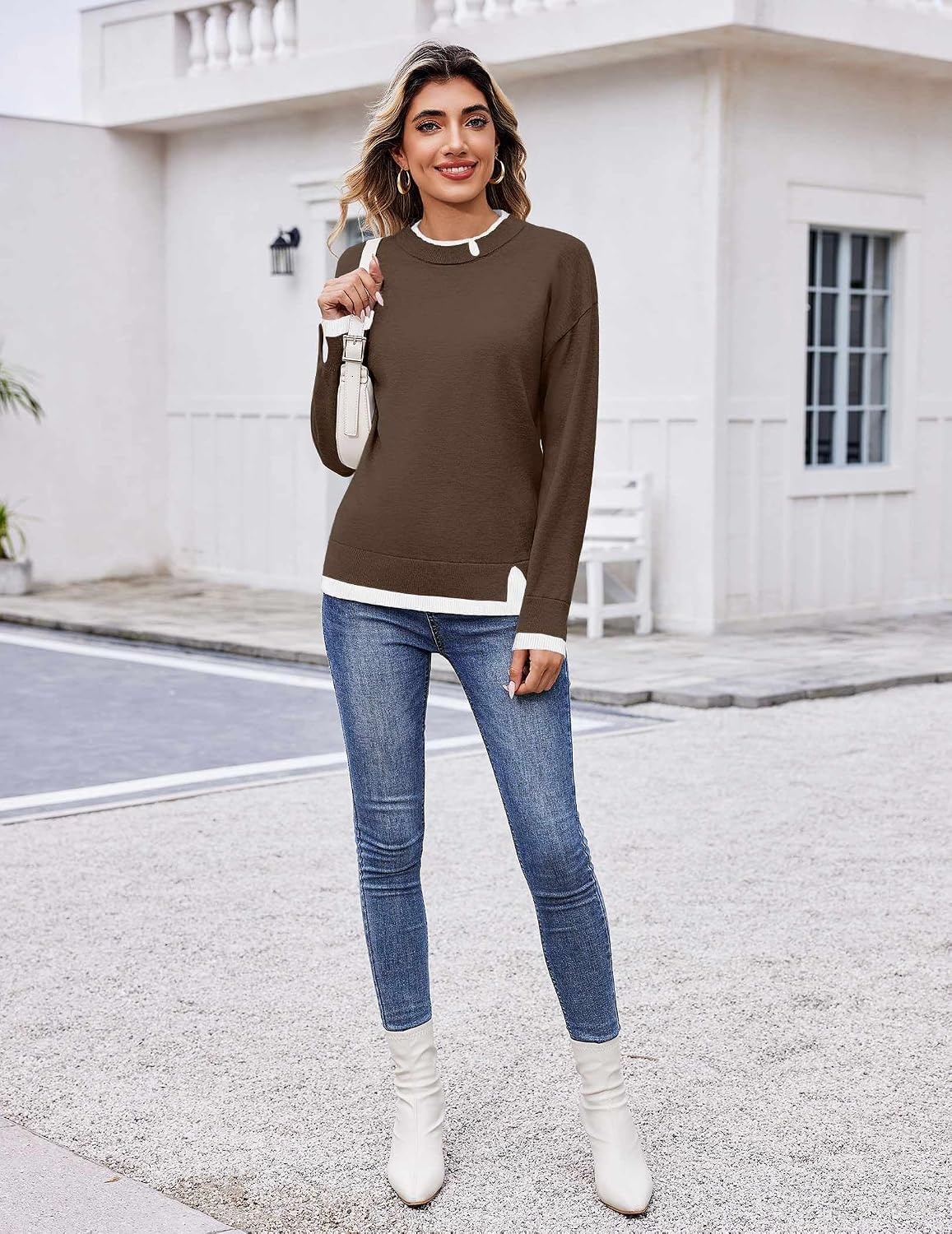 image:imageZeagoo Womens Sweaters Crewneck Long Sleeve Pullover TopsBrown