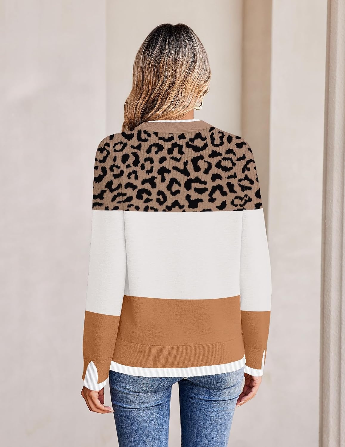 image:imageZeagoo Womens Sweaters Crewneck Long Sleeve Pullover TopsLeopard Color Block