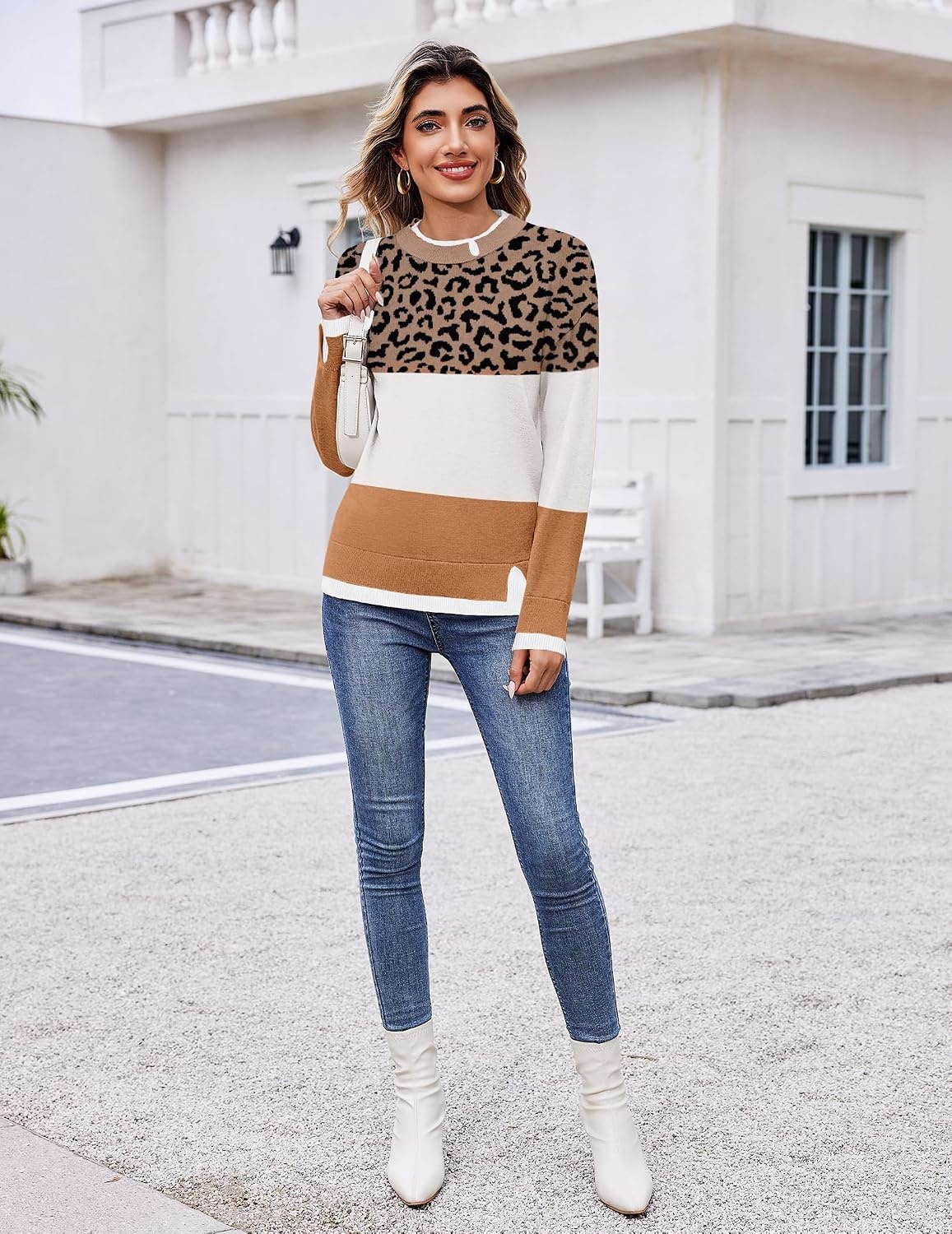 image:imageZeagoo Womens Sweaters Crewneck Long Sleeve Pullover TopsLeopard Color Block
