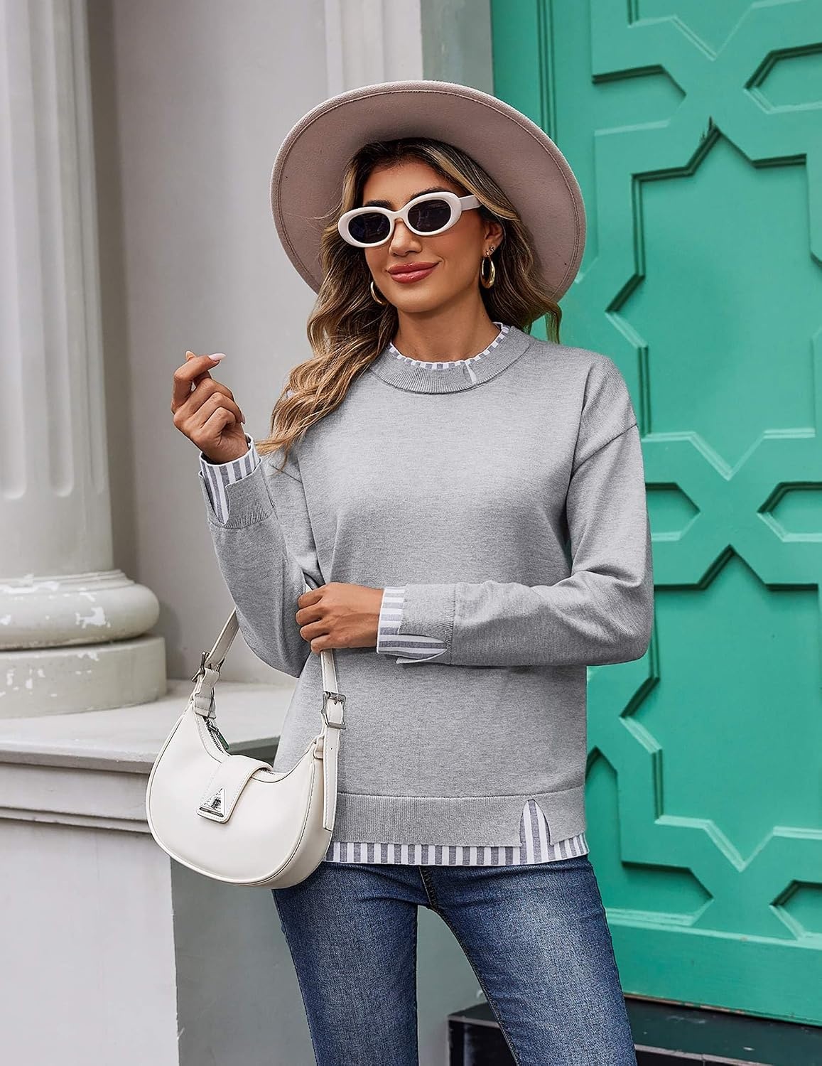 image:imageZeagoo Womens Sweaters Crewneck Long Sleeve Pullover TopsLight Grey