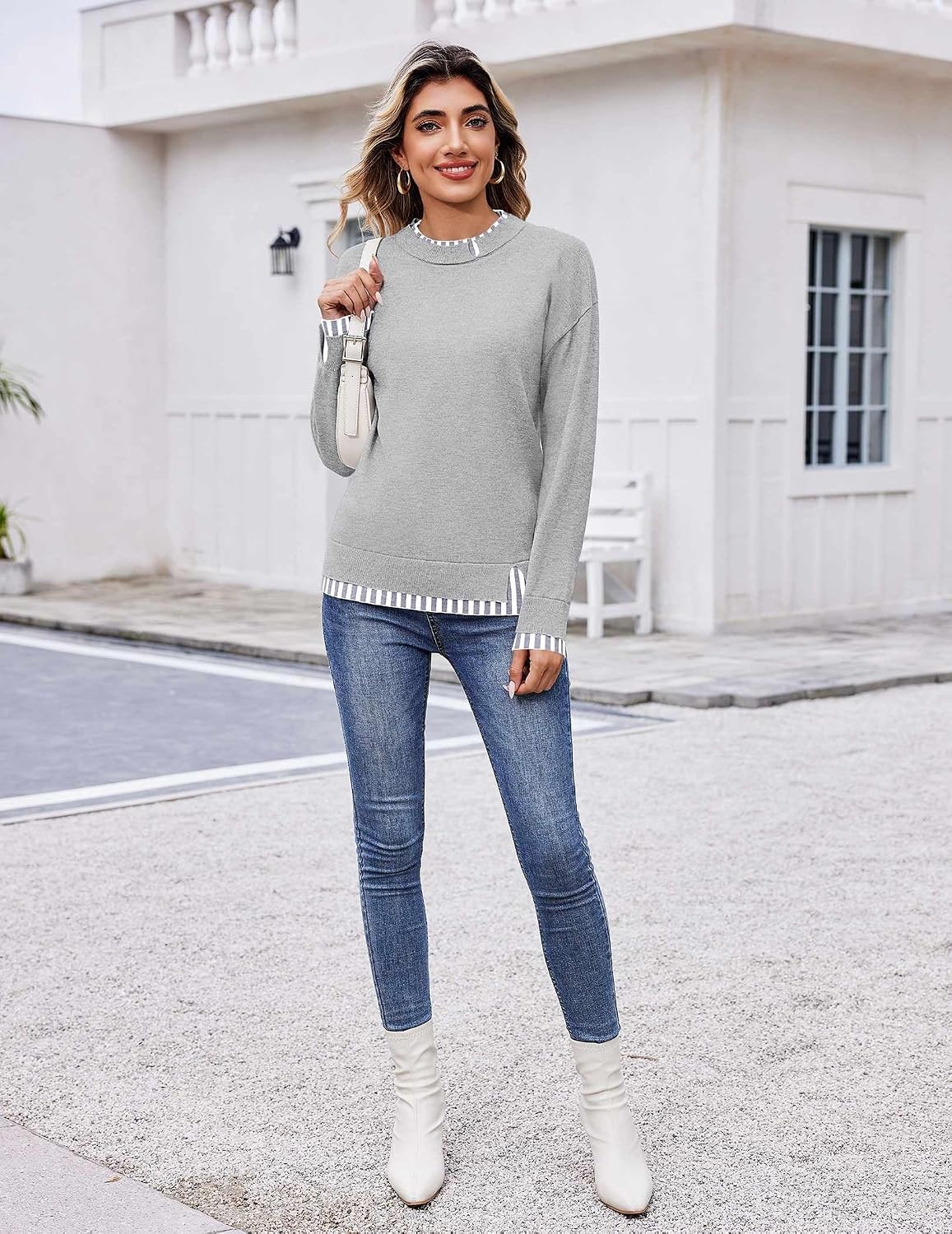 image:imageZeagoo Womens Sweaters Crewneck Long Sleeve Pullover TopsLight Grey
