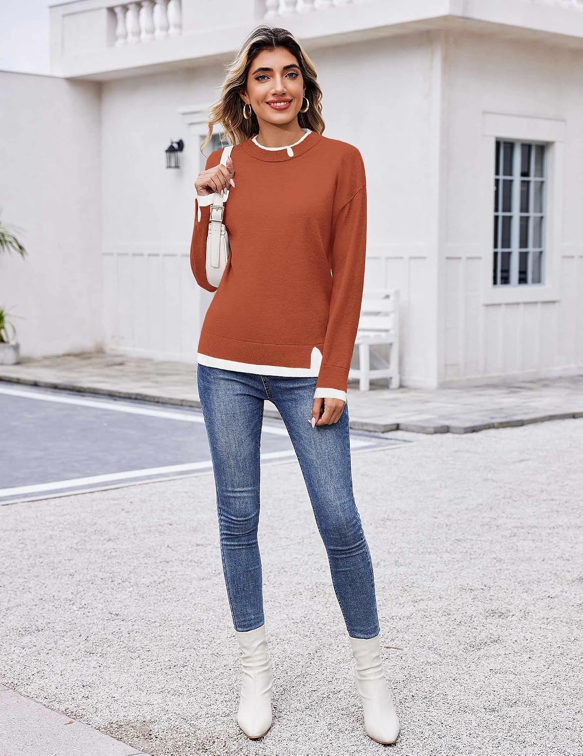 image:imageZeagoo Womens Sweaters Crewneck Long Sleeve Pullover TopsRust Red