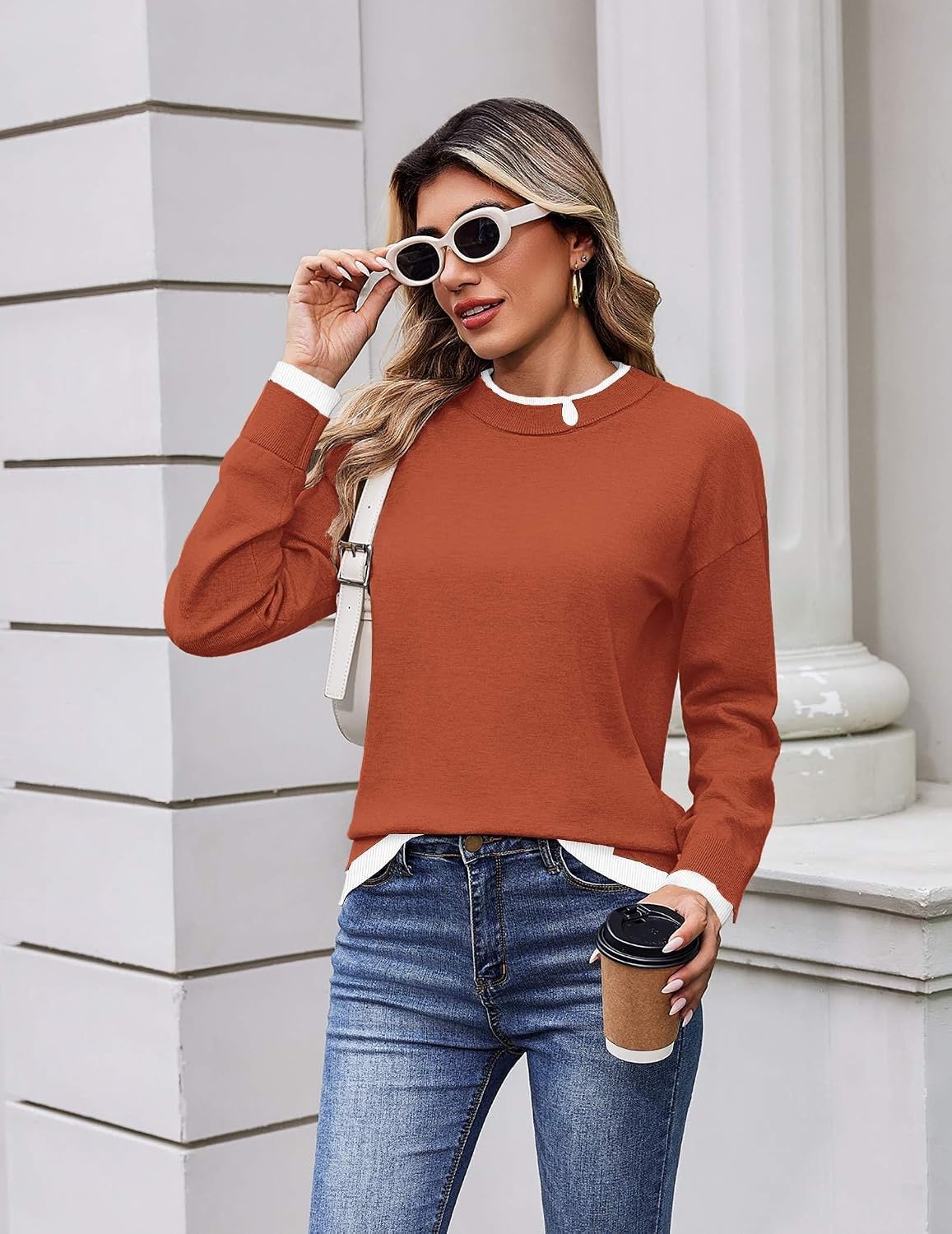 image:imageZeagoo Womens Sweaters Crewneck Long Sleeve Pullover TopsRust Red