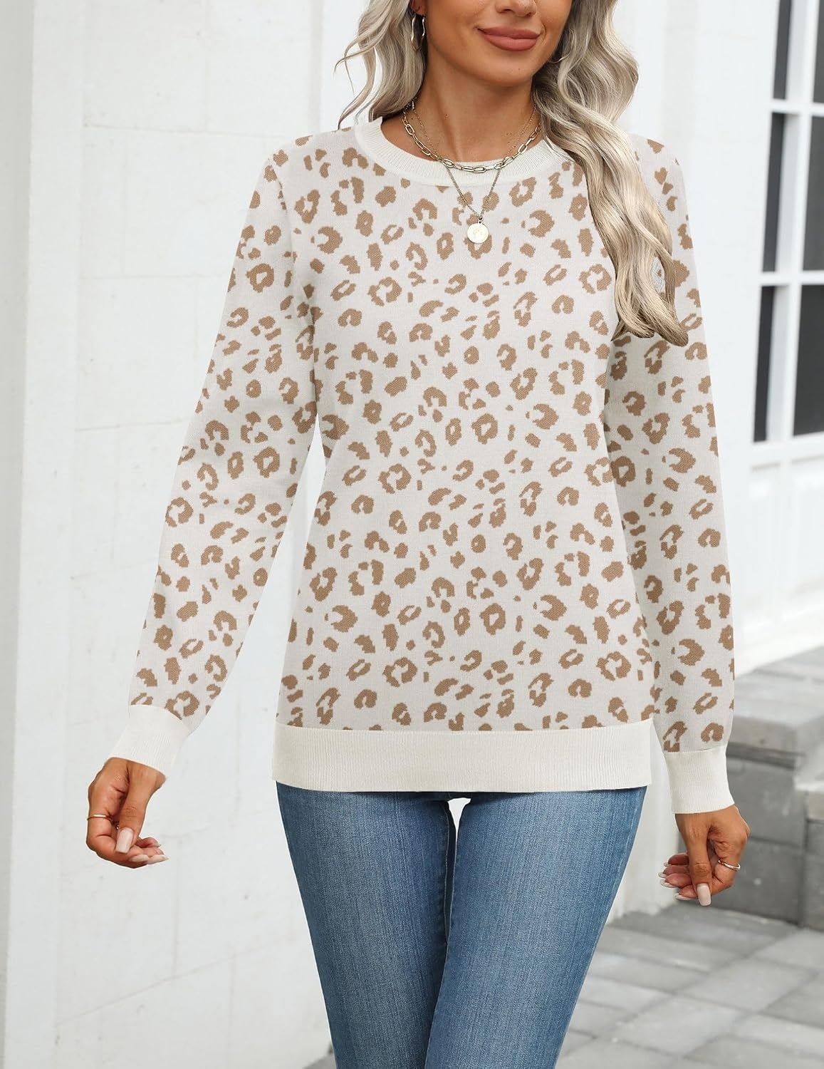 image:imageZeagoo Womens Sweaters Long Sleeve Tops Classic Fall Clothes Crewneck TopsLeopardan663